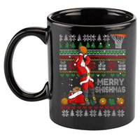 Funny Merry Swishmas Christmas Santa Playing Basketball 11oz C Handle Ceramic Mug