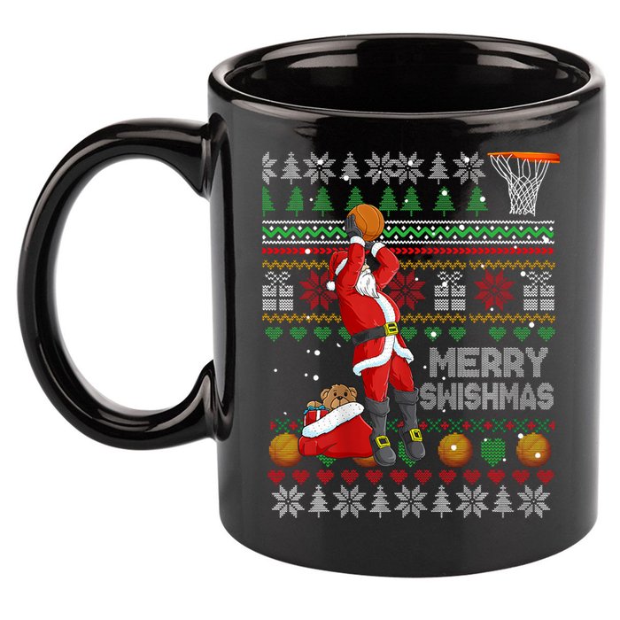 Funny Merry Swishmas Christmas Santa Playing Basketball 11oz C Handle Ceramic Mug