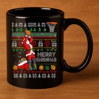Funny Merry Swishmas Christmas Santa Playing Basketball 11oz C Handle Ceramic Mug