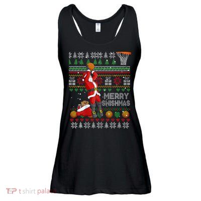 Funny Merry Swishmas Christmas Santa Playing Basketball Ladies Essential Flowy Tank