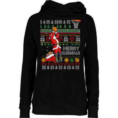 Funny Merry Swishmas Christmas Santa Playing Basketball Womens Funnel Neck Pullover Hood