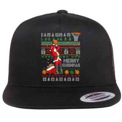 Funny Merry Swishmas Christmas Santa Playing Basketball Flatbill Hat