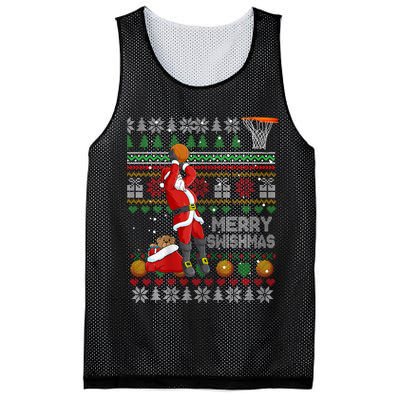 Funny Merry Swishmas Christmas Santa Playing Basketball Mesh Reversible Basketball Jersey Tank