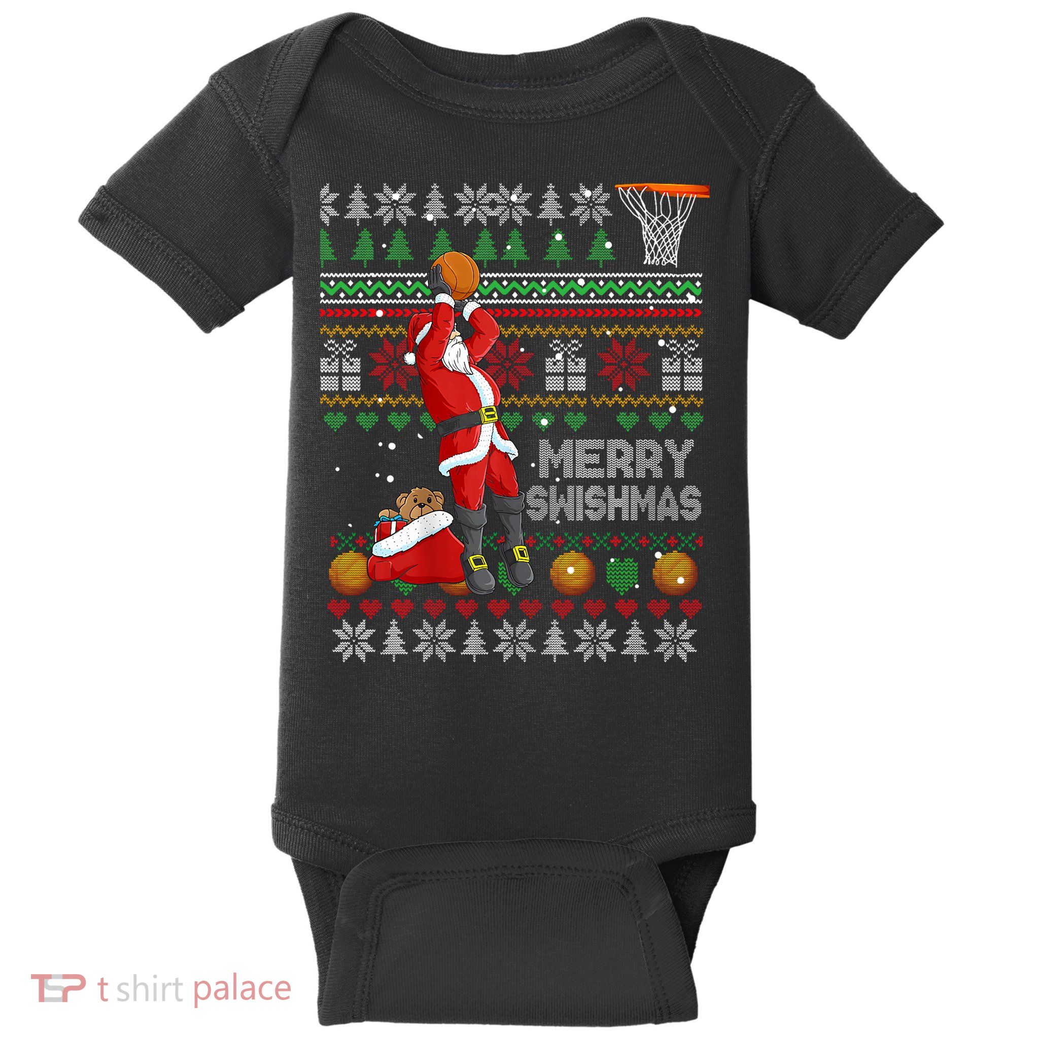 Funny Merry Swishmas Christmas Santa Playing Basketball Baby Bodysuit