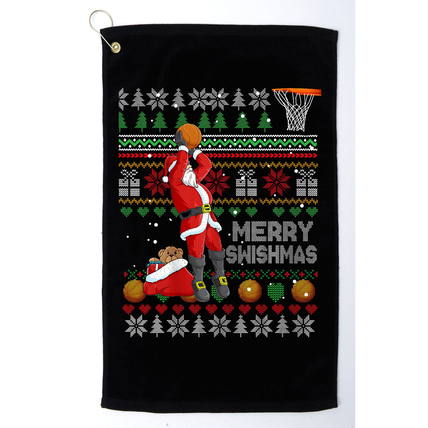 Funny Merry Swishmas Christmas Santa Playing Basketball Golf Towel