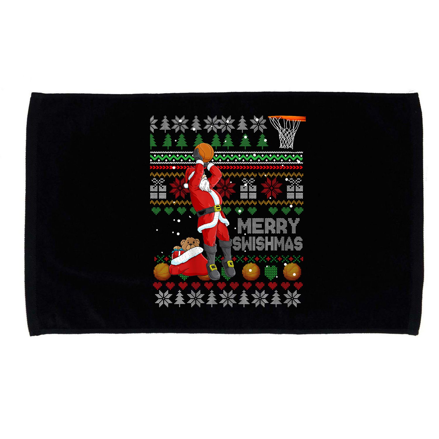 Funny Merry Swishmas Christmas Santa Playing Basketball Microfiber Hand Towel