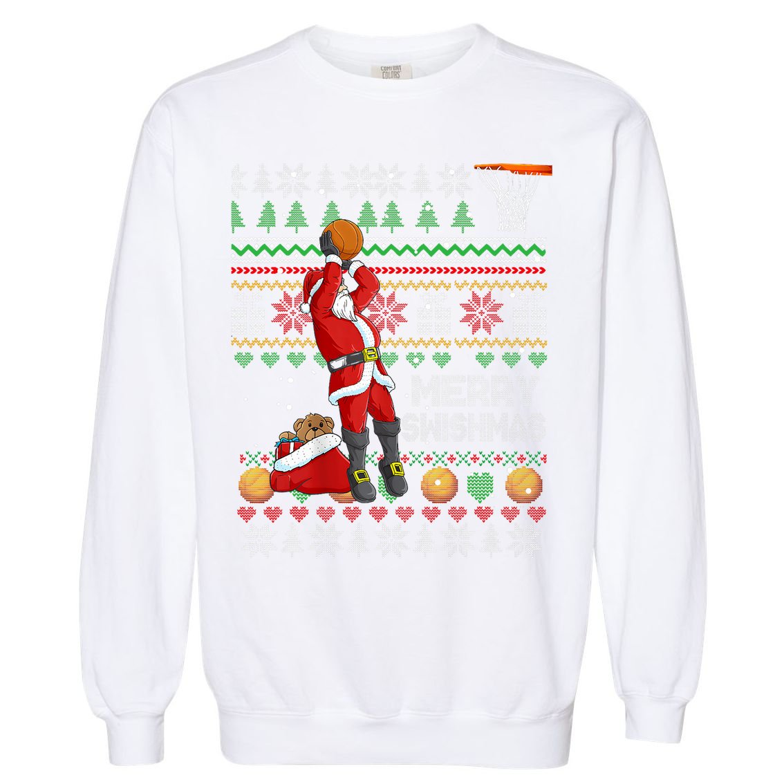 Funny Merry Swishmas Christmas Santa Playing Basketball Garment-Dyed Sweatshirt