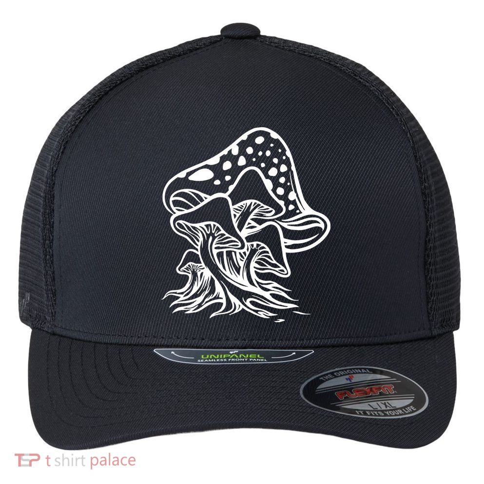 Fungus Mushrooms Silhouette Flexfit Unipanel Trucker Cap