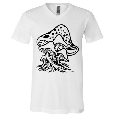 Fungus Mushrooms Silhouette V-Neck T-Shirt