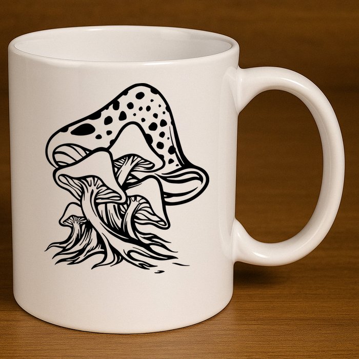 Fungus Mushrooms Silhouette 11oz C Handle Ceramic Mug
