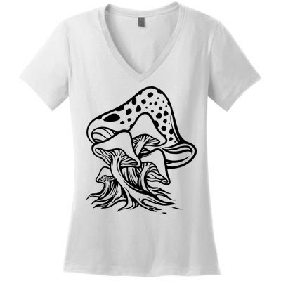 Fungus Mushrooms Silhouette Women's V-Neck T-Shirt