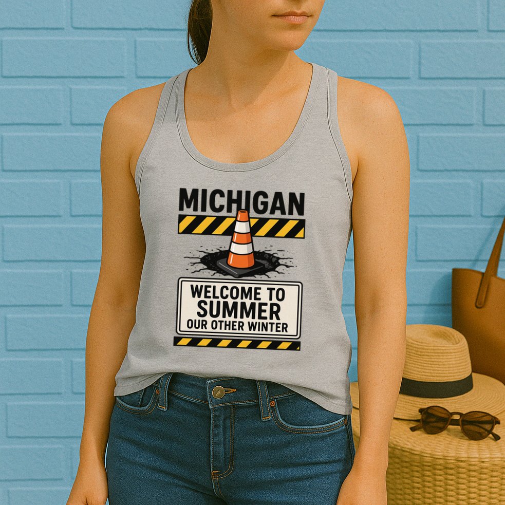 Funny Michigan Summer Our Other Winter Construction Season Womens Tank Top