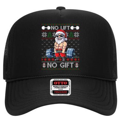 Funny Muscle Santa Lifting Christmas Ugly Christmas Sweater High Crown Mesh Back Trucker Hat