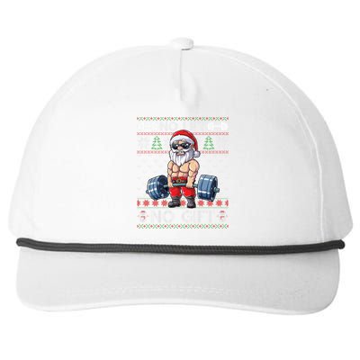 Funny Muscle Santa Lifting Christmas Ugly Christmas Sweater Snapback Five-Panel Rope Hat