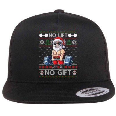 Funny Muscle Santa Lifting Christmas Ugly Christmas Sweater Flat Bill Trucker Hat