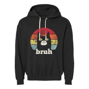 Funny Meme saying Bruh with Cat Greetings Teens Garment-Dyed Fleece Hoodie