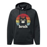 Funny Meme saying Bruh with Cat Greetings Teens Performance Fleece Hoodie