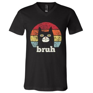 Funny Meme saying Bruh with Cat Greetings Teens V-Neck T-Shirt