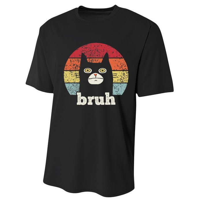 Funny Meme saying Bruh with Cat Greetings Teens Performance Sprint T-Shirt