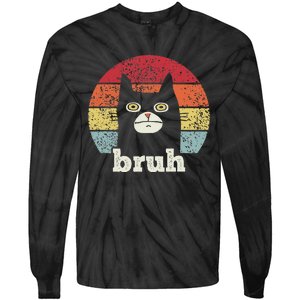 Funny Meme saying Bruh with Cat Greetings Teens Tie-Dye Long Sleeve Shirt