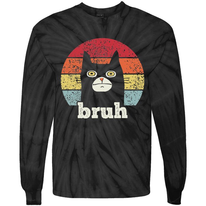 Funny Meme saying Bruh with Cat Greetings Teens Tie-Dye Long Sleeve Shirt