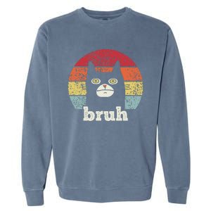 Funny Meme saying Bruh with Cat Greetings Teens Garment-Dyed Sweatshirt