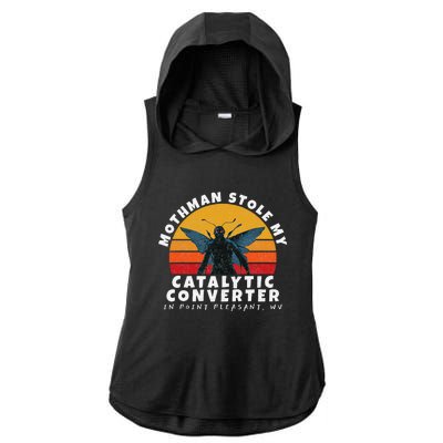 Funny Mothman Stole My Catalytic Converter Mothman Cryptid Ladies PosiCharge Tri-Blend Wicking Draft Hoodie Tank