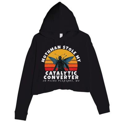 Funny Mothman Stole My Catalytic Converter Mothman Cryptid Crop Fleece Hoodie