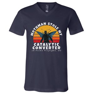 Funny Mothman Stole My Catalytic Converter Mothman Cryptid V-Neck T-Shirt