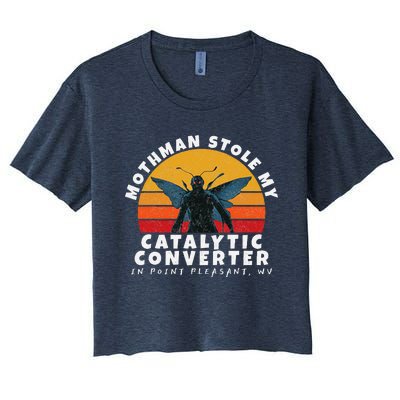 Funny Mothman Stole My Catalytic Converter Mothman Cryptid Women's Crop Top Tee