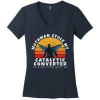 Funny Mothman Stole My Catalytic Converter Mothman Cryptid Women's V-Neck T-Shirt