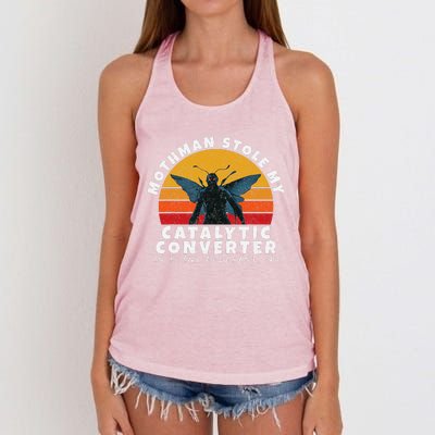 Funny Mothman Stole My Catalytic Converter Mothman Cryptid Women's Knotted Racerback Tank