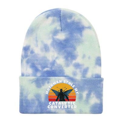 Funny Mothman Stole My Catalytic Converter Mothman Cryptid Tie Dye 12in Knit Beanie