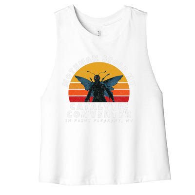 Funny Mothman Stole My Catalytic Converter Mothman Cryptid Women's Racerback Cropped Tank