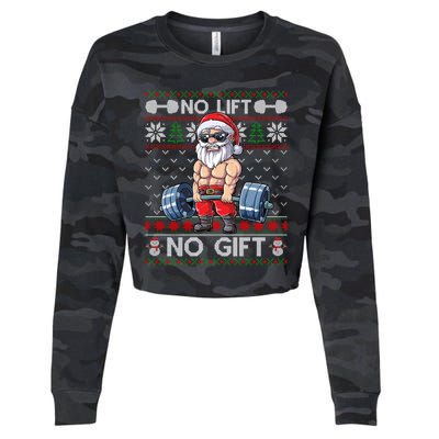 Funny Muscle Santa Lifting Christmas Ugly Christmas Sweater Gift Cropped Pullover Crew