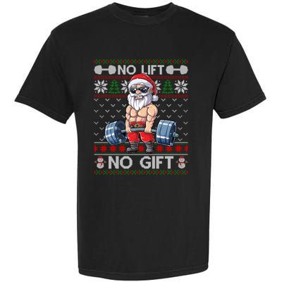 Funny Muscle Santa Lifting Christmas Ugly Christmas Sweater Gift Garment-Dyed Heavyweight T-Shirt