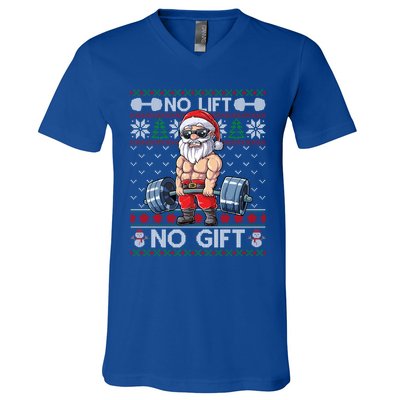 Funny Muscle Santa Lifting Christmas Ugly Christmas Sweater Gift V-Neck T-Shirt