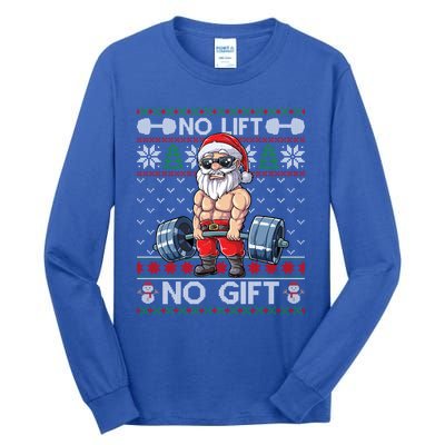 Funny Muscle Santa Lifting Christmas Ugly Christmas Sweater Gift Tall Long Sleeve T-Shirt