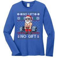 Funny Muscle Santa Lifting Christmas Ugly Christmas Sweater Gift Ladies Long Sleeve Shirt