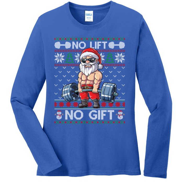 Funny Muscle Santa Lifting Christmas Ugly Christmas Sweater Gift Ladies Long Sleeve Shirt