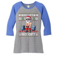 Funny Muscle Santa Lifting Christmas Ugly Christmas Sweater Gift Women's Tri-Blend 3/4-Sleeve Raglan Shirt