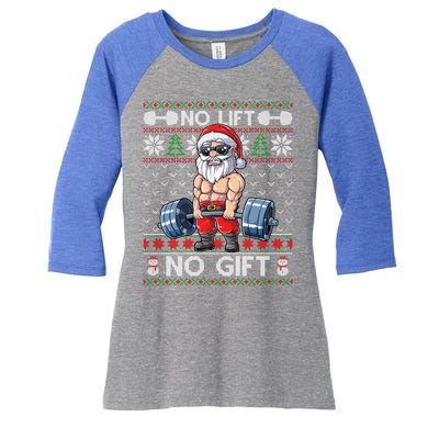 Funny Muscle Santa Lifting Christmas Ugly Christmas Sweater Gift Women's Tri-Blend 3/4-Sleeve Raglan Shirt