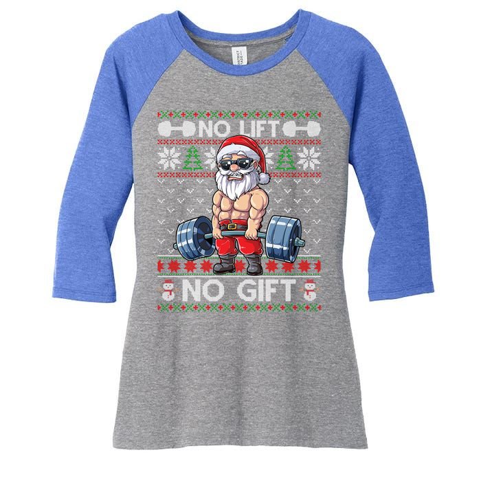 Funny Muscle Santa Lifting Christmas Ugly Christmas Sweater Gift Women's Tri-Blend 3/4-Sleeve Raglan Shirt