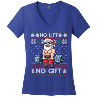 Funny Muscle Santa Lifting Christmas Ugly Christmas Sweater Gift Women's V-Neck T-Shirt