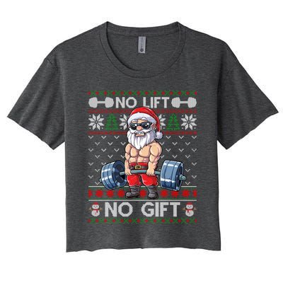 Funny Muscle Santa Lifting Christmas Ugly Christmas Sweater Gift Women's Crop Top Tee