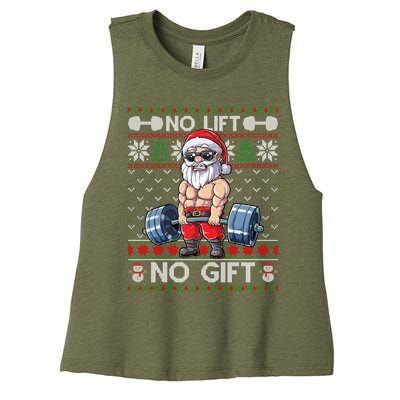 Funny Muscle Santa Lifting Christmas Ugly Christmas Sweater Gift Women's Racerback Cropped Tank