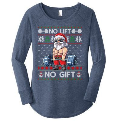 Funny Muscle Santa Lifting Christmas Ugly Christmas Sweater Gift Women's Perfect Tri Tunic Long Sleeve Shirt