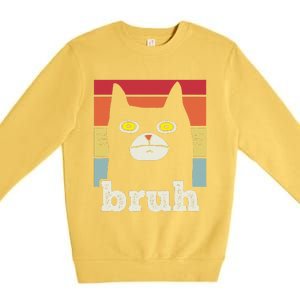 Funny Meme Saying Bruh With Cat Greetings Teens Premium Crewneck Sweatshirt