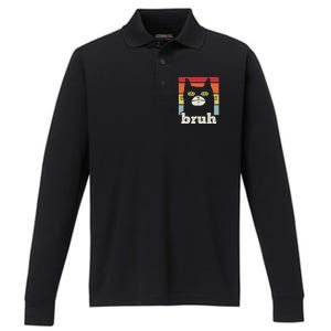 Funny Meme Saying Bruh With Cat Greetings Teens Performance Long Sleeve Polo