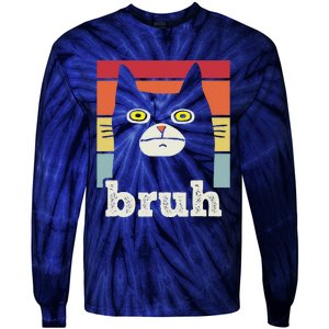 Funny Meme Saying Bruh With Cat Greetings Teens Tie-Dye Long Sleeve Shirt